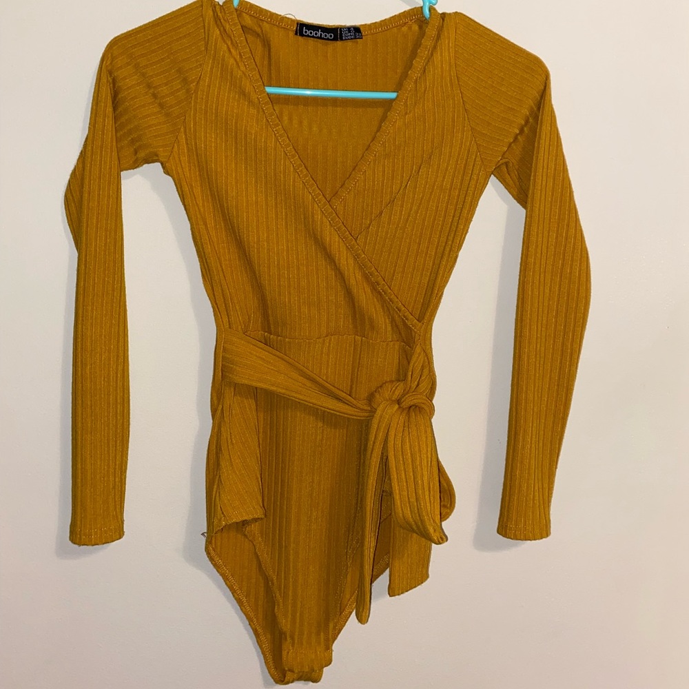 Petite Knitted Wrap Bodysuit in color Amber - Picture 4 of 8